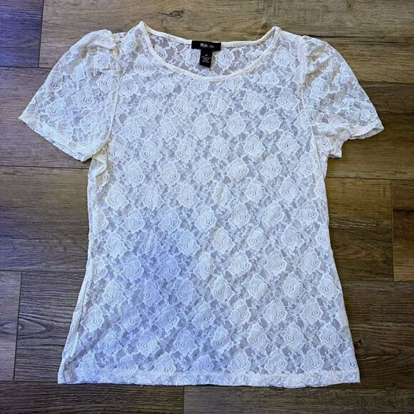 Style & Co. Ivory White Lace Blouse - Picture 1 of 2